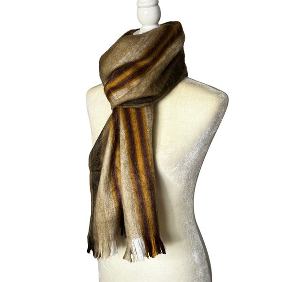 Shupaca Alpaca 80% Blend Striped 78" x 11" Unisex Furry Neutrals Handmade - Picture 1 of 4